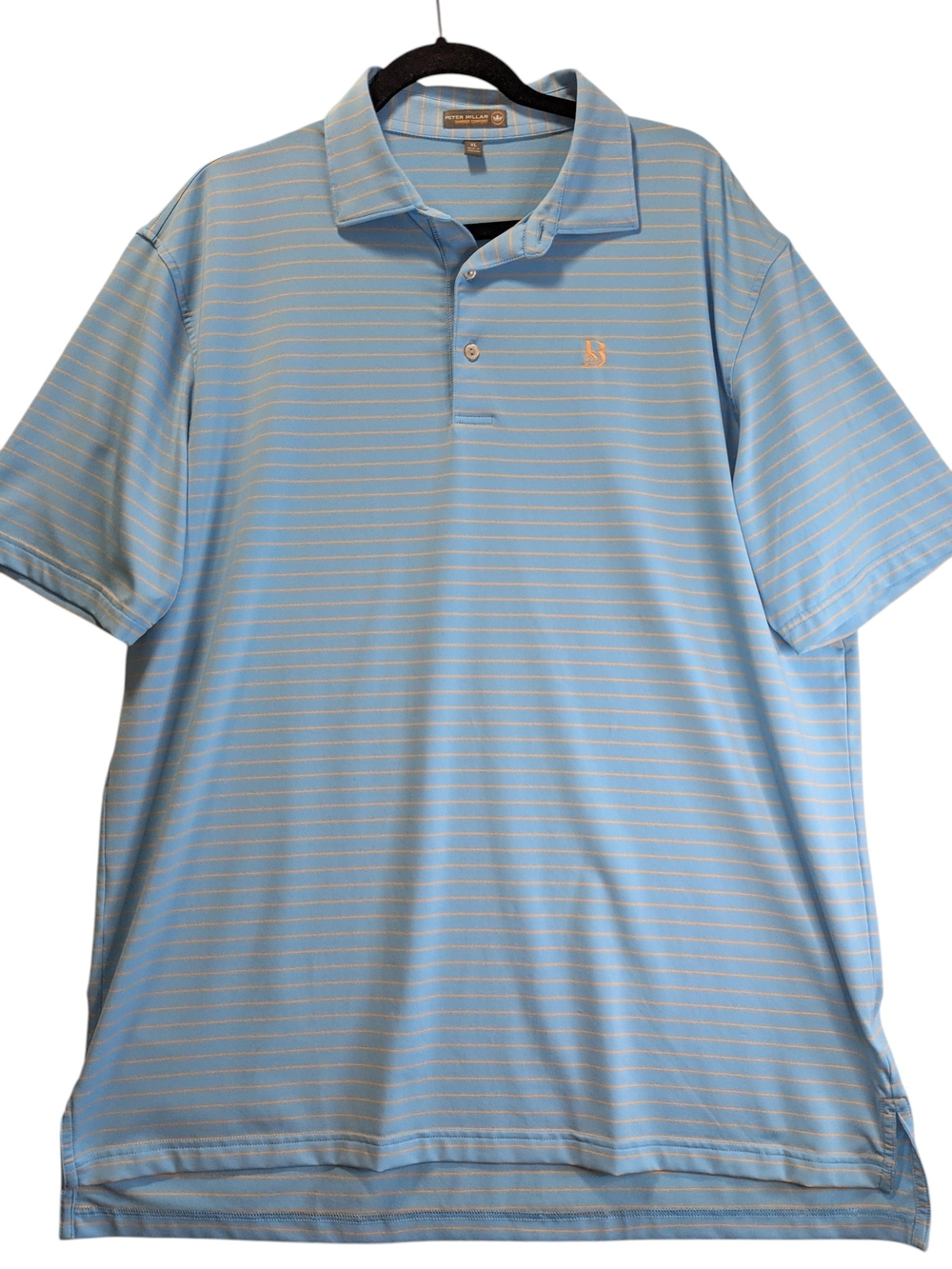 Peter Millar Light Blue And Yellow Beachy Monogrammed B Striped Polo Size XL